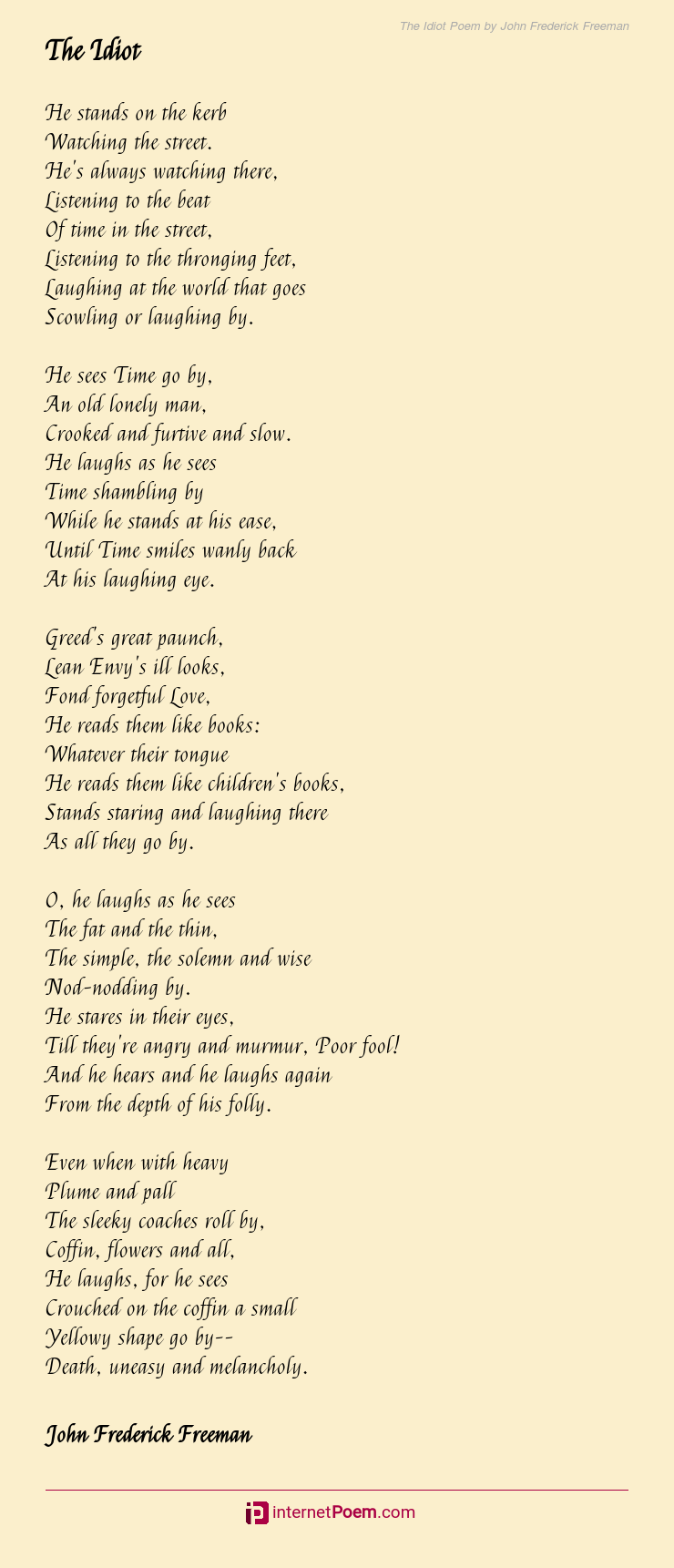 The Idiot Poem By John Frederick Freeman
