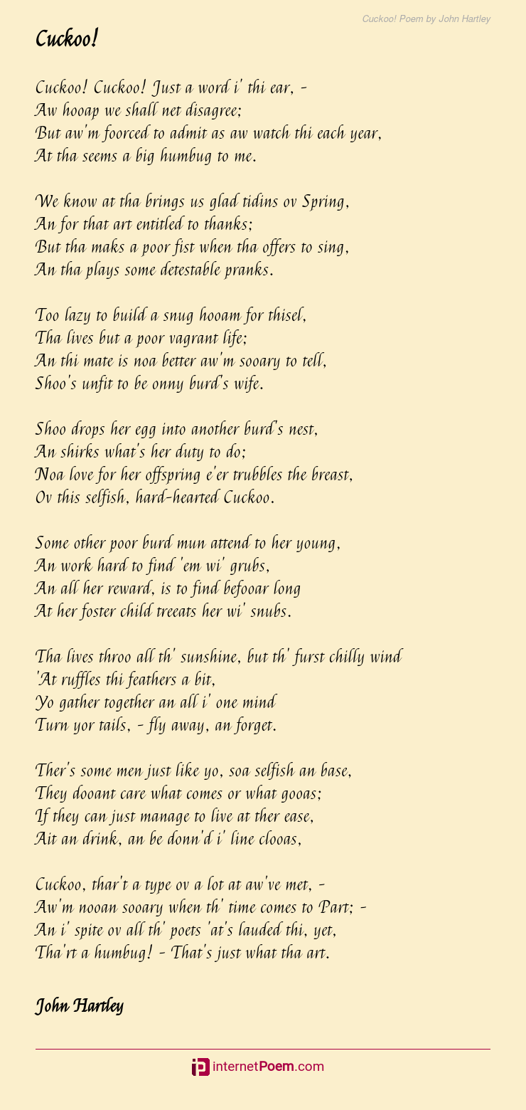 Cuckoo! Poem by John Hartley