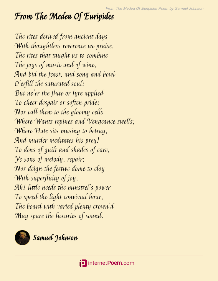 From The Medea Of Euripides Poem by Samuel Johnson