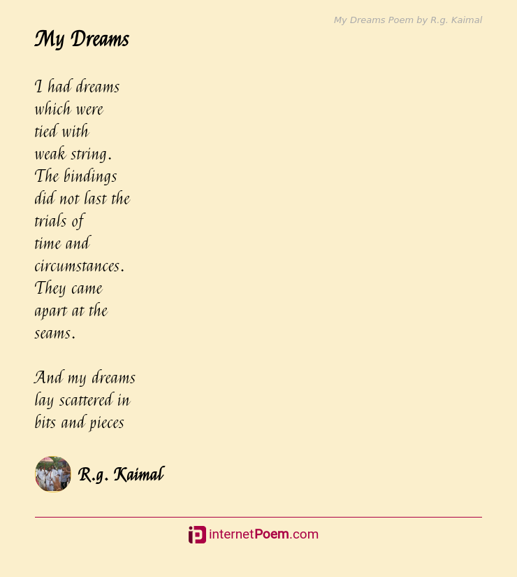 My Dreams Poem by R.g. Kaimal