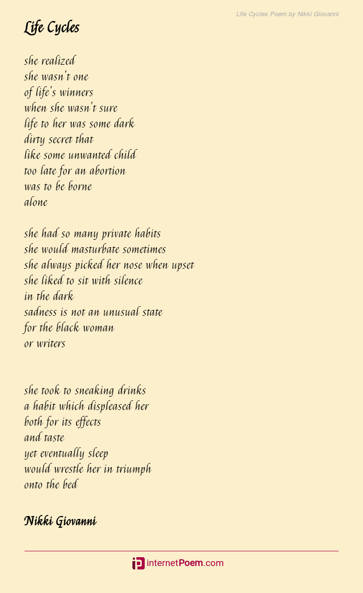 Life Cycles Poem by Nikki Giovanni