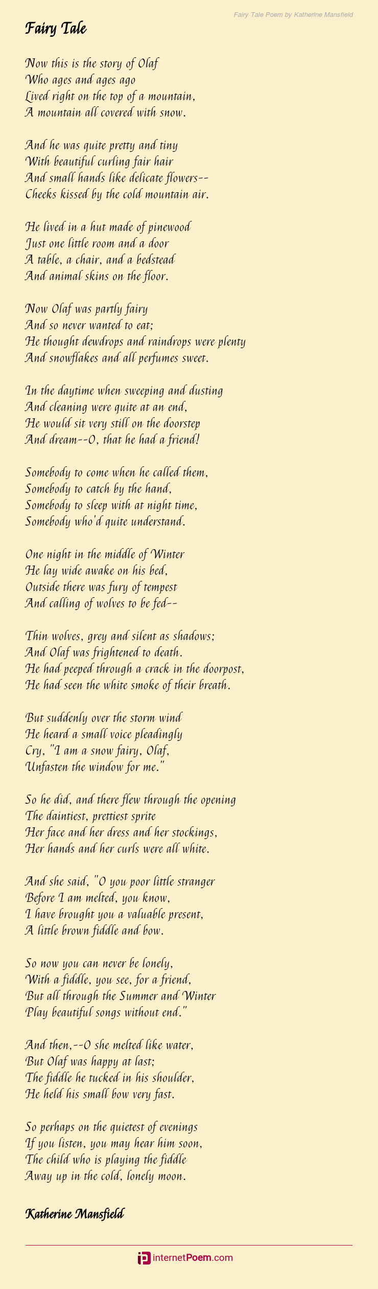 Fairy Tale Poem By Katherine Mansfield