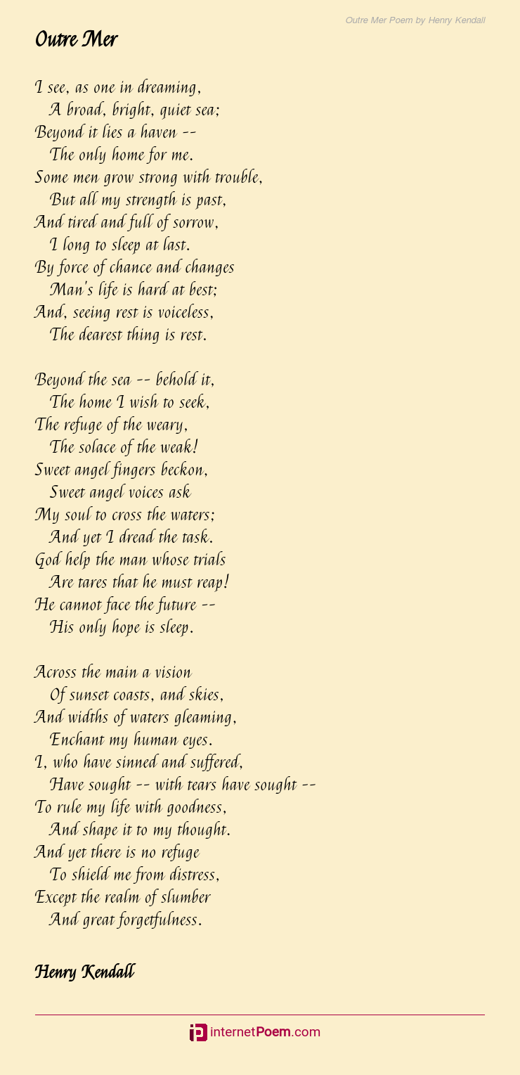 Outre Mer Poem By Henry Kendall