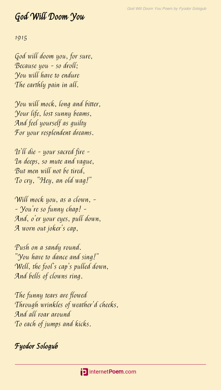 God Will Doom You Poem by Fyodor Sologub