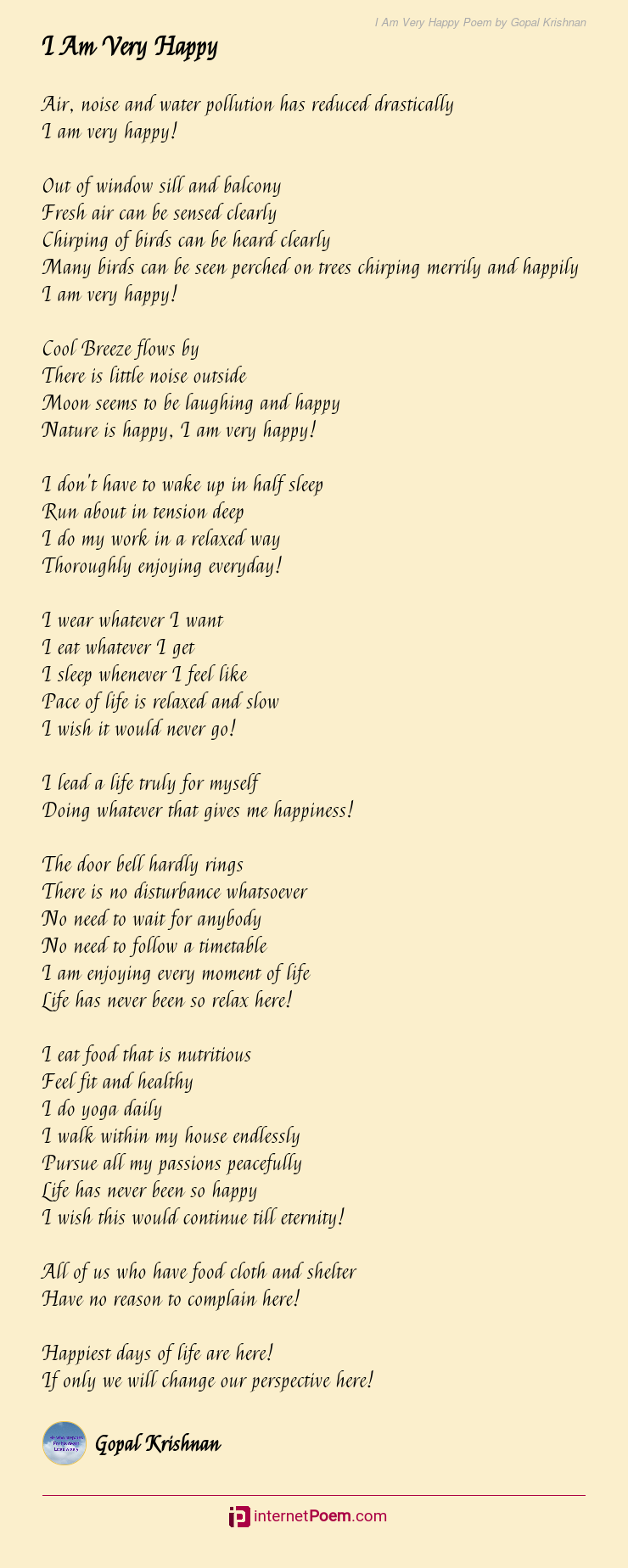 I Am Very Happy Poem By Gopal Krishnan