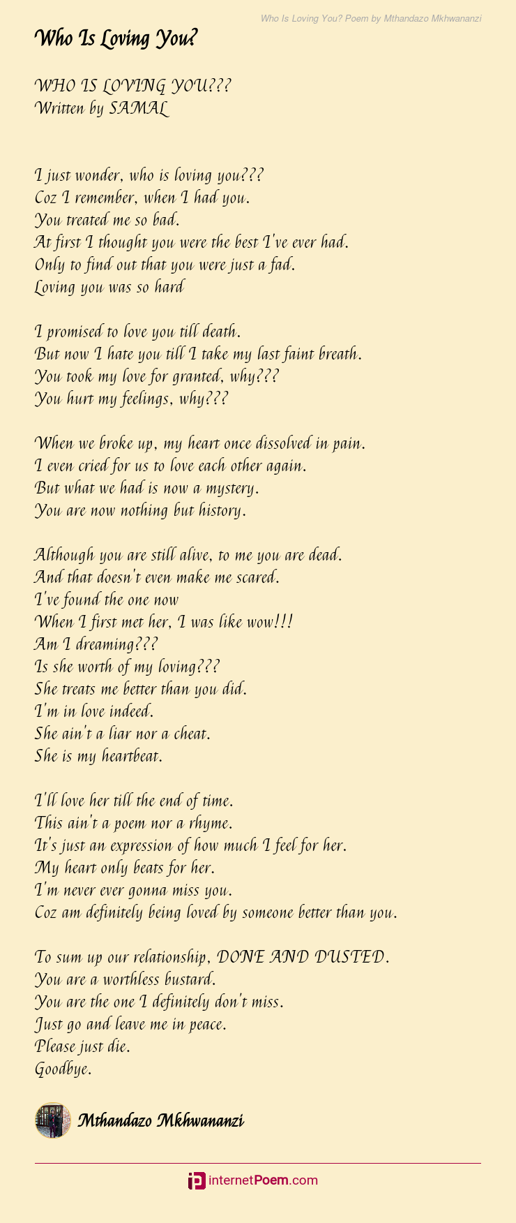I was going to love you till i was dead Who Is Loving You Poem By Mthandazo Mkhwananzi