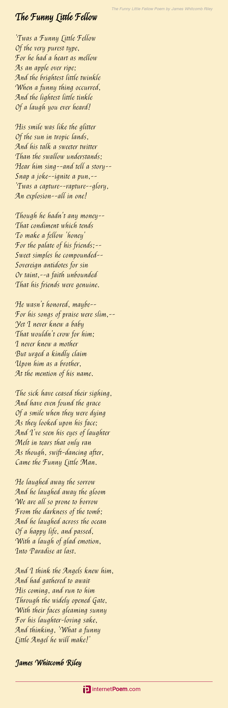 The Funny Little Fellow Poem by James Whitcomb Riley