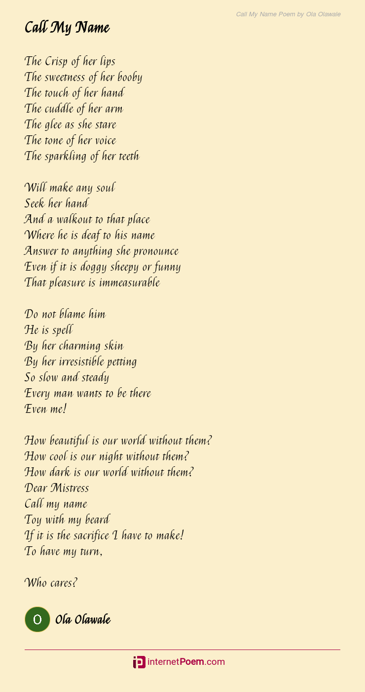Call My Name Poem by Ola Olawale