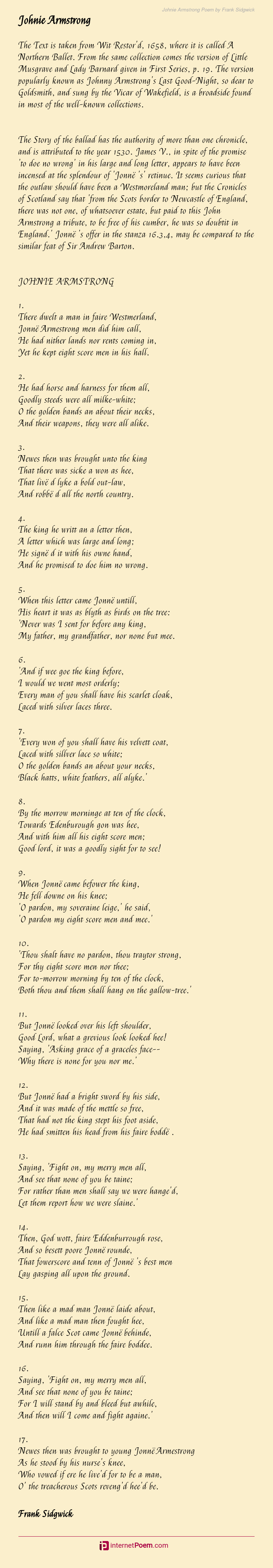 Johnie Armstrong Poem By Frank Sidgwick 0933