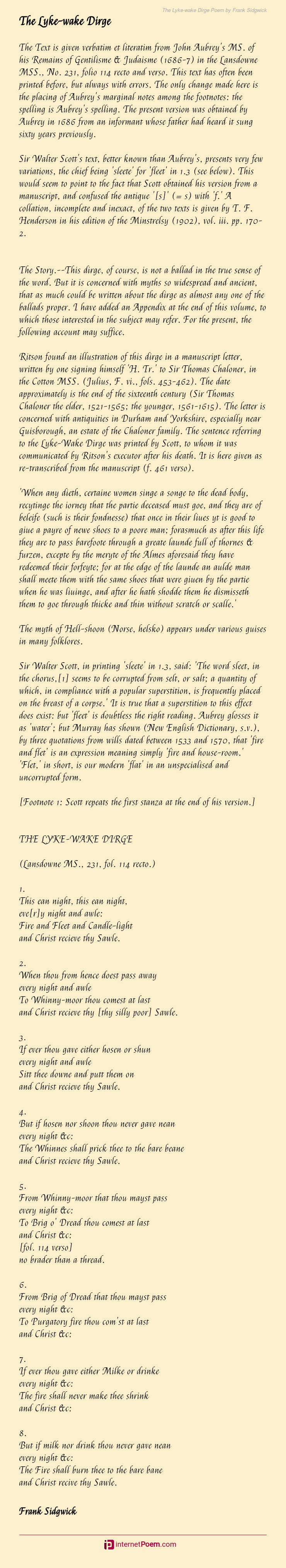 The Lyke Wake Dirge Poem By Frank Sidgwick 0527