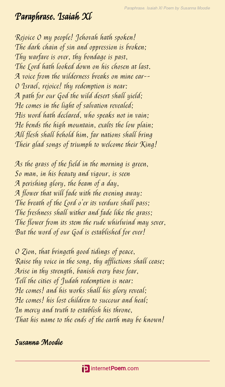 Paraphrase Isaiah Xl Poem By Susanna Moodie paraphrase-isaiah-xl-poem-by-susanna-moodie