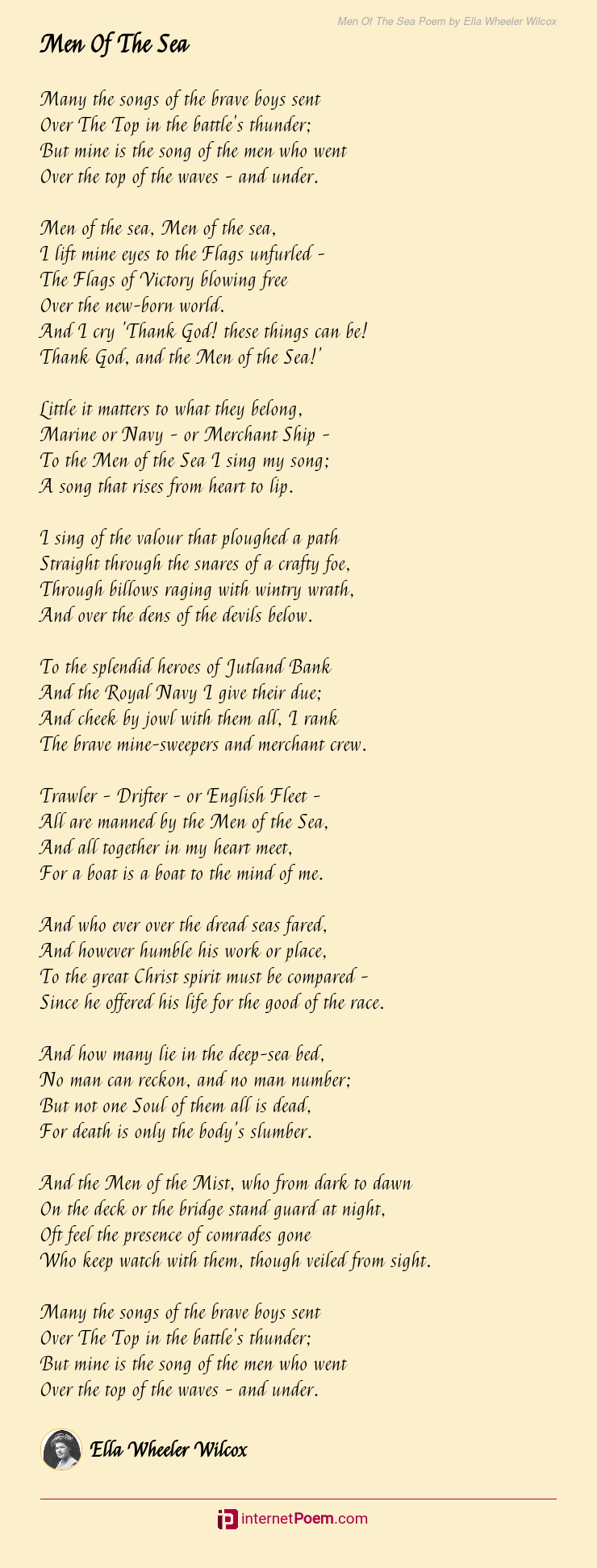 Men Of The Sea Poem by Ella Wheeler Wilcox