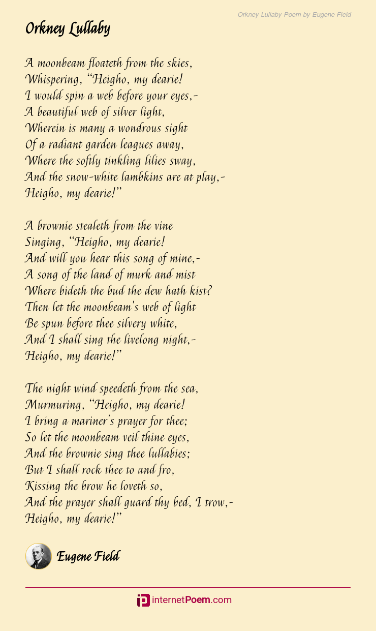 Orkney Lullaby Poem By Eugene Field
