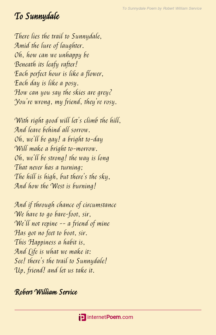 To Sunnydale Poem by Robert William Service