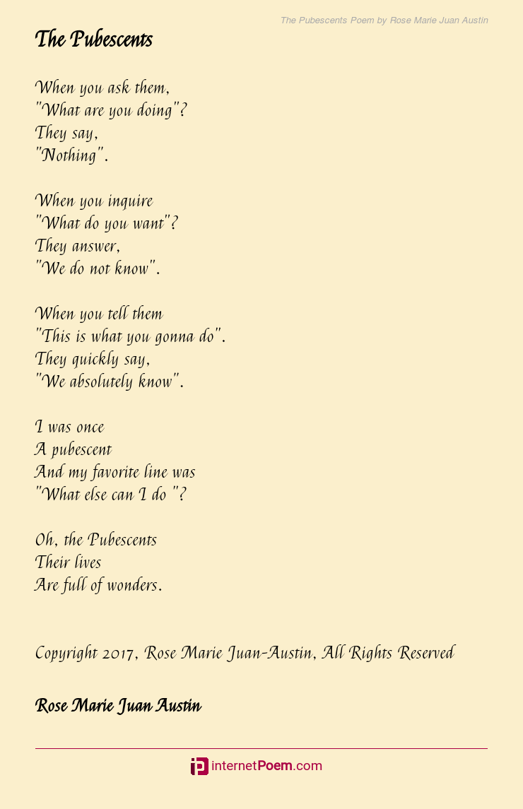 The Pubescents Poem By Rose Marie Juan Austin 5829