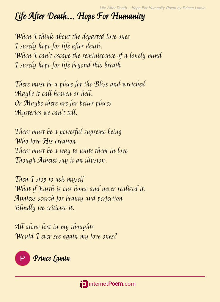 Life After Death... Hope For Humanity Poem by Prince Lamin