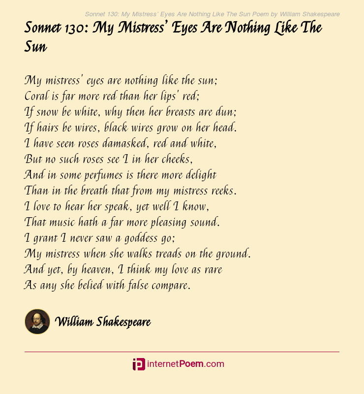 Sonnet 130: My Mistress' Eyes Are Nothing Like The Sun Poem Rhyme Sche...