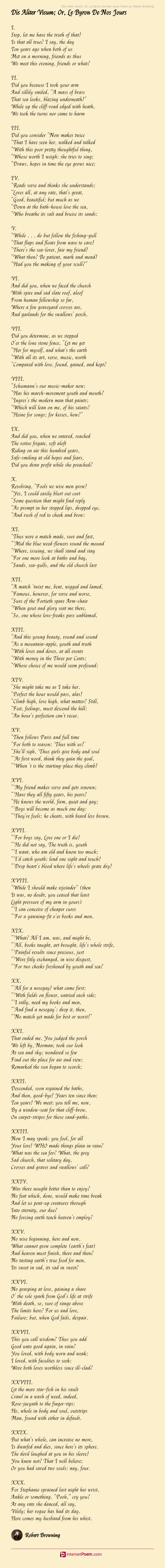 Dîs Aliter Visum; Or, Le Byron De Nos Jours Poem by Robert Browning
