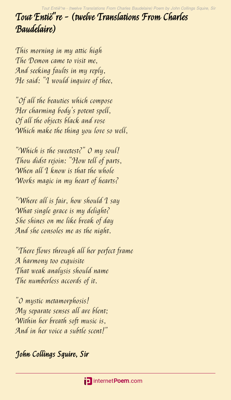 Tout Entie Re Twelve Translations From Charles Baudelaire Poem By John Collings Squire Sir