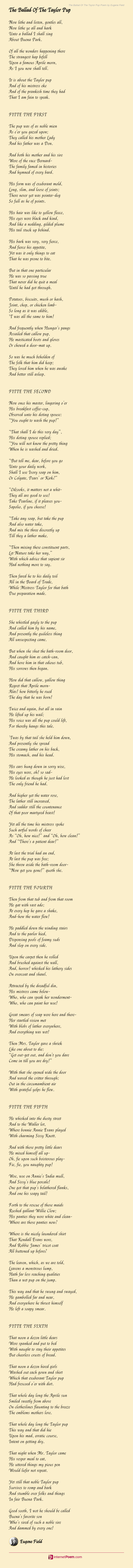 The Ballad Of The Taylor Pup Poem By Eugene Field