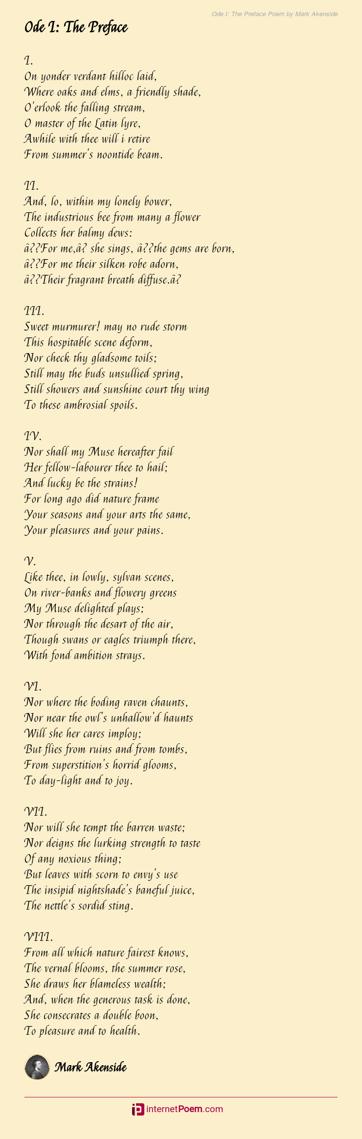 Ode I: The Preface Poem by Mark Akenside
