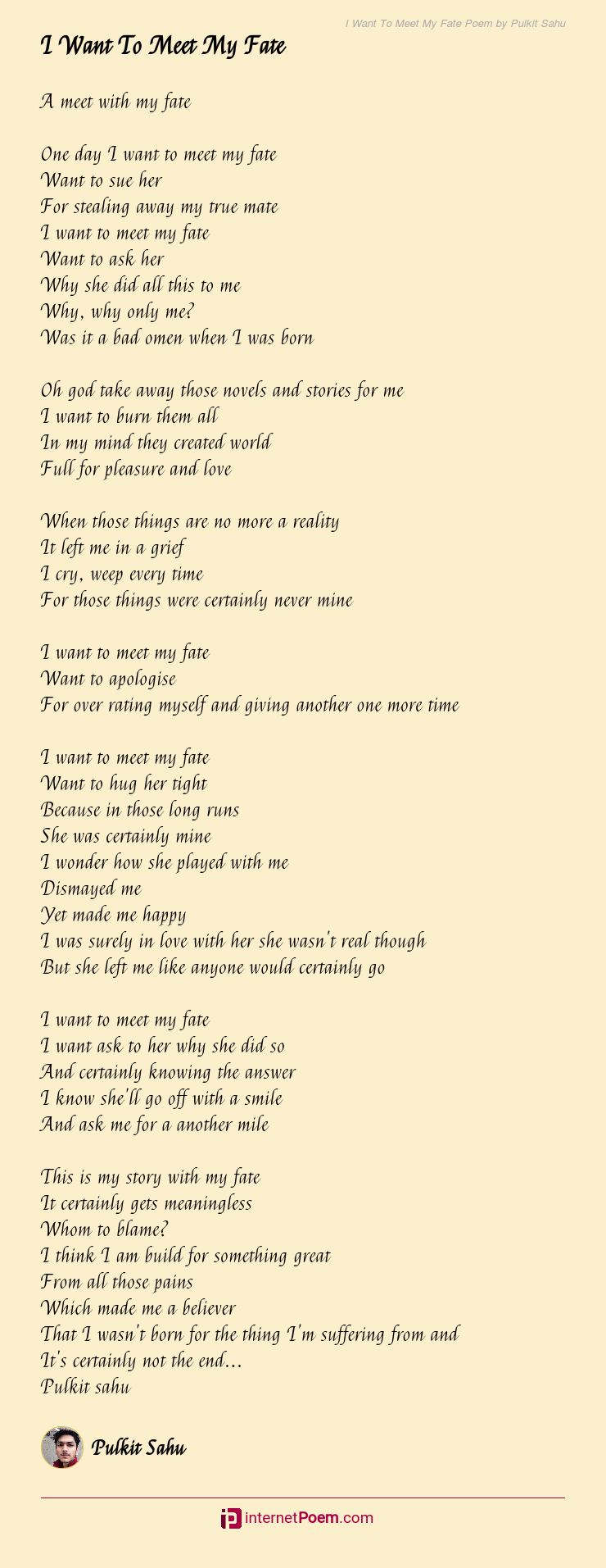 I Want To Meet My Fate Poem by Pulkit Sahu