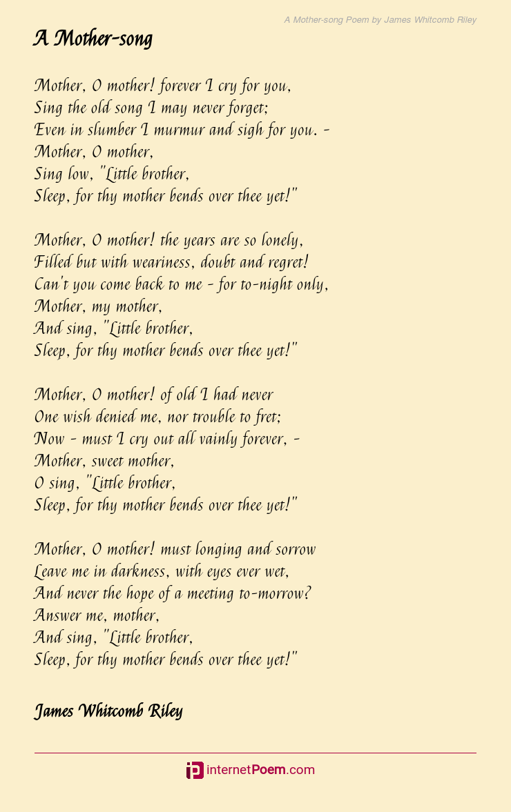 A Mother-song Poem by James Whitcomb Riley