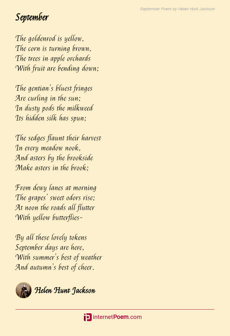 September Poem By Helen Hunt Jackson