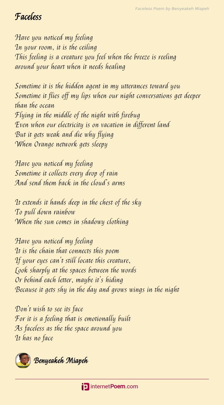 Faceless Poem by Benyeakeh Miapeh