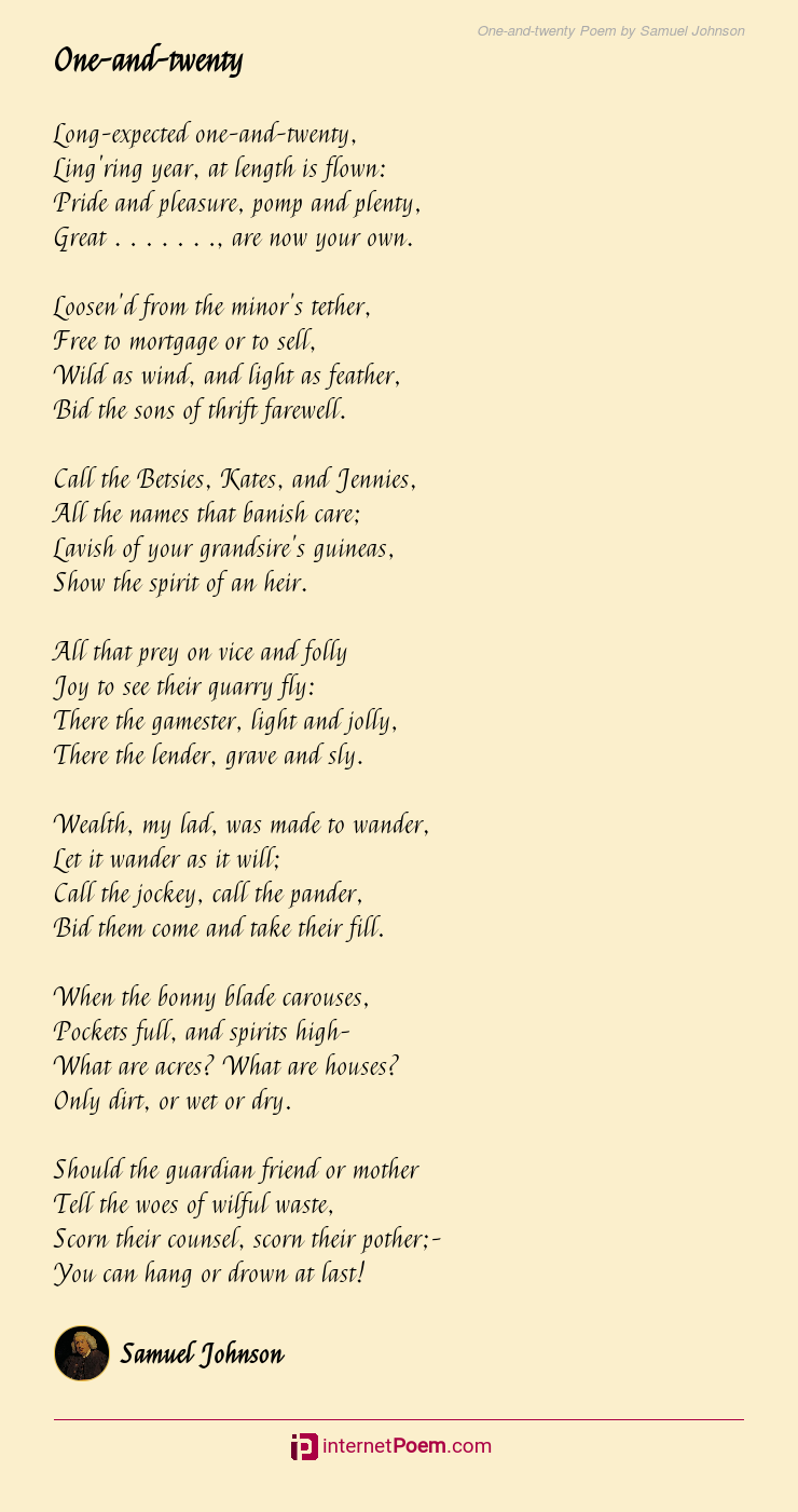 One-and-twenty Poem by Samuel Johnson