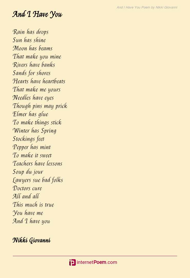And I Have You Poem by Nikki Giovanni