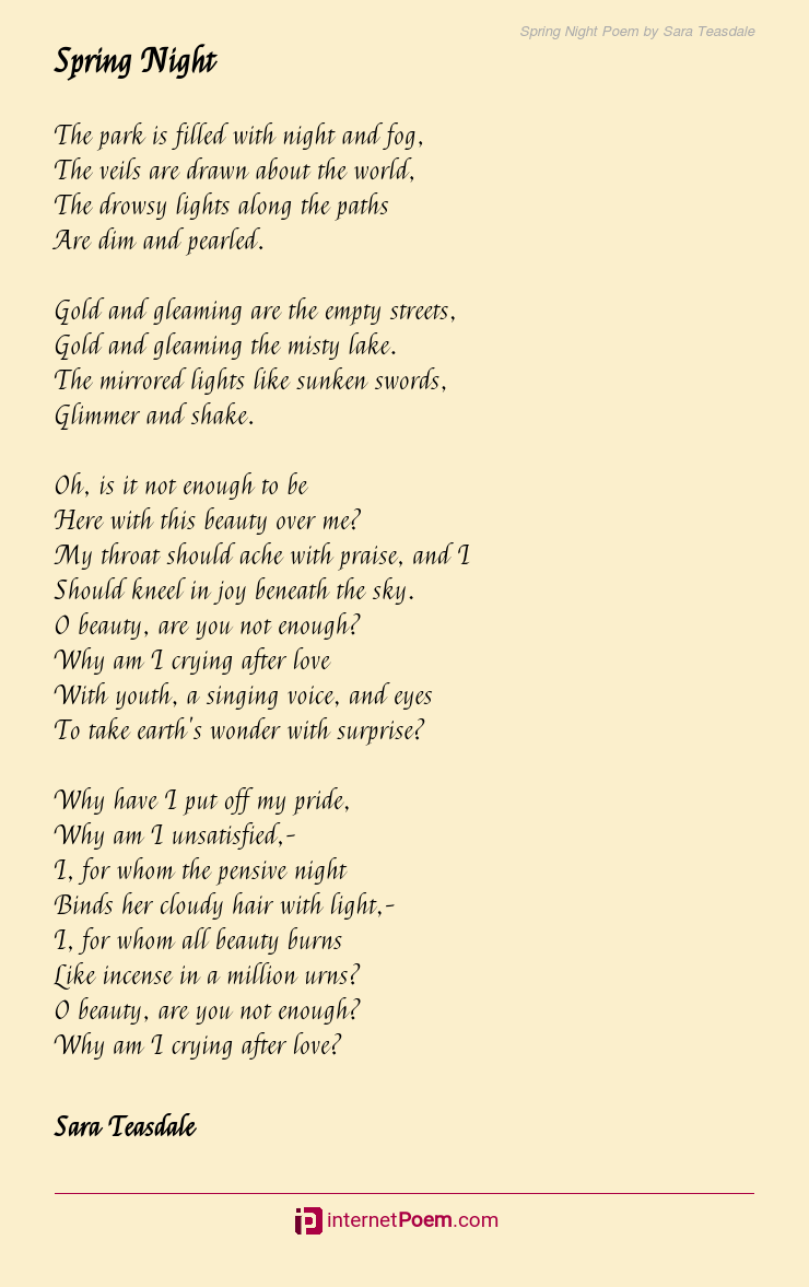 Spring Night Poem by Sara Teasdale