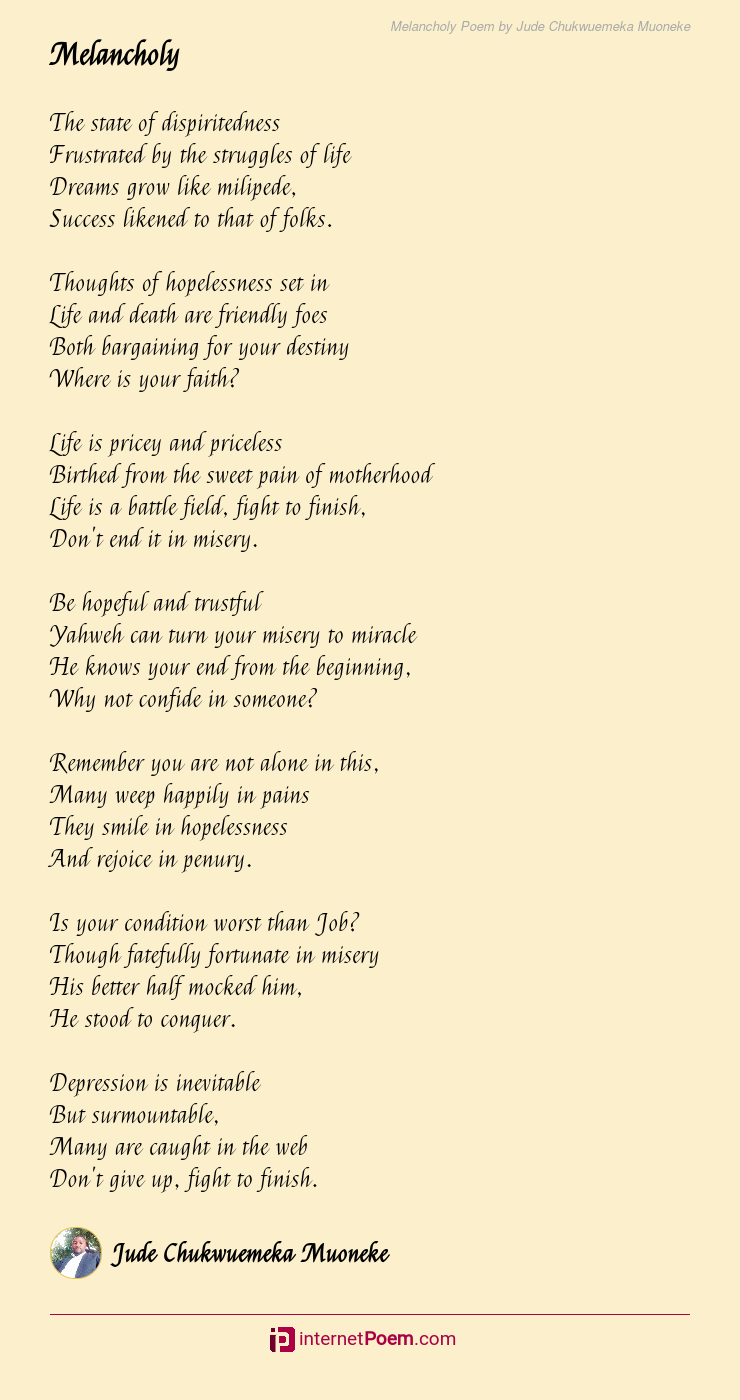 Melancholy Poem by Jude Chukwuemeka Muoneke