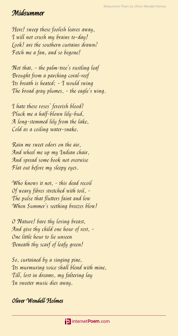 Midsummer Poem by Oliver Wendell Holmes