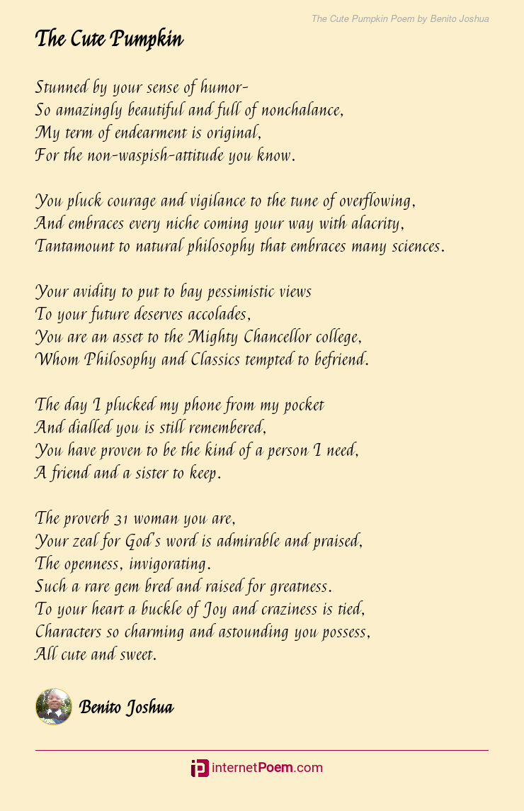 The Cute Pumpkin Poem by Benito Joshua