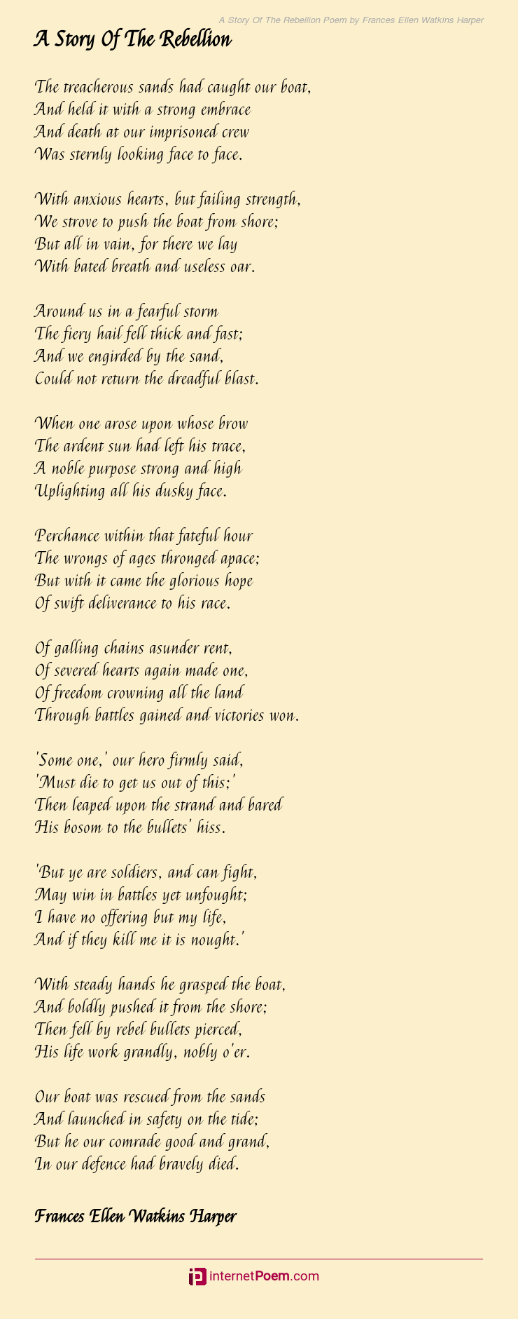 A Story Of The Rebellion Poem by Frances Ellen Watkins Harper