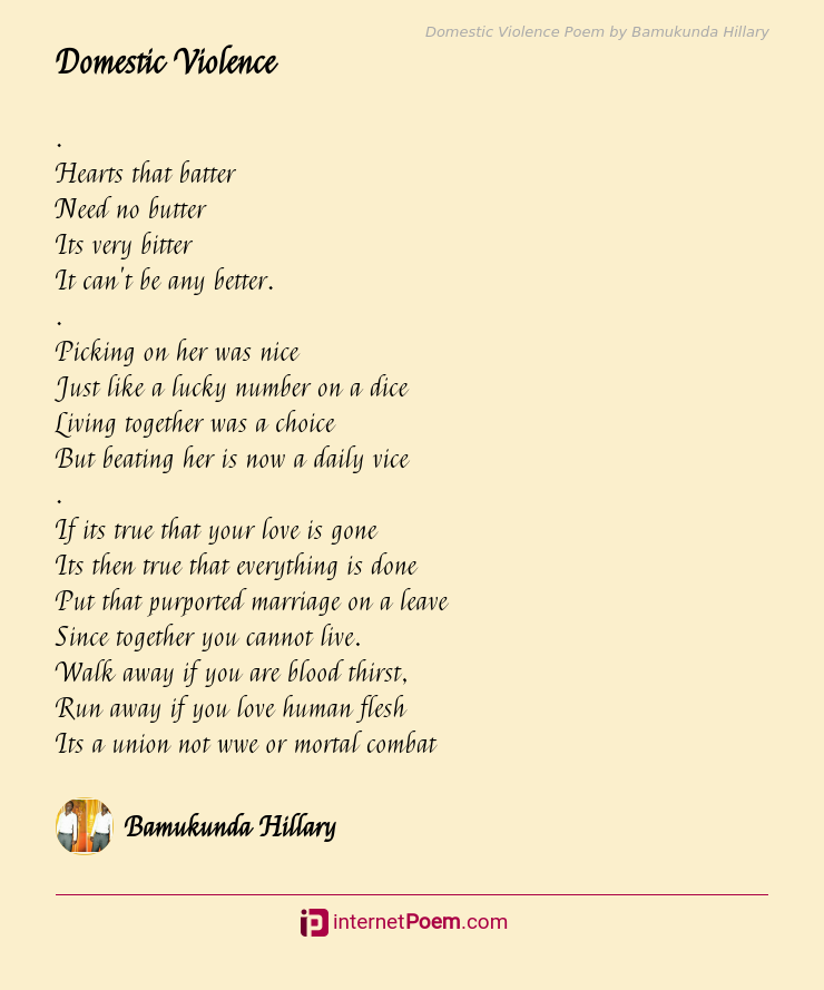 Domestic Violence Poem By Bamukunda Hillary