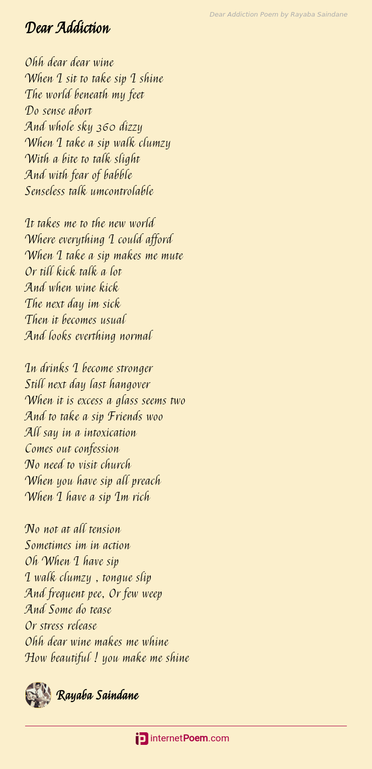 Dear Addiction Poem by Rayaba Saindane