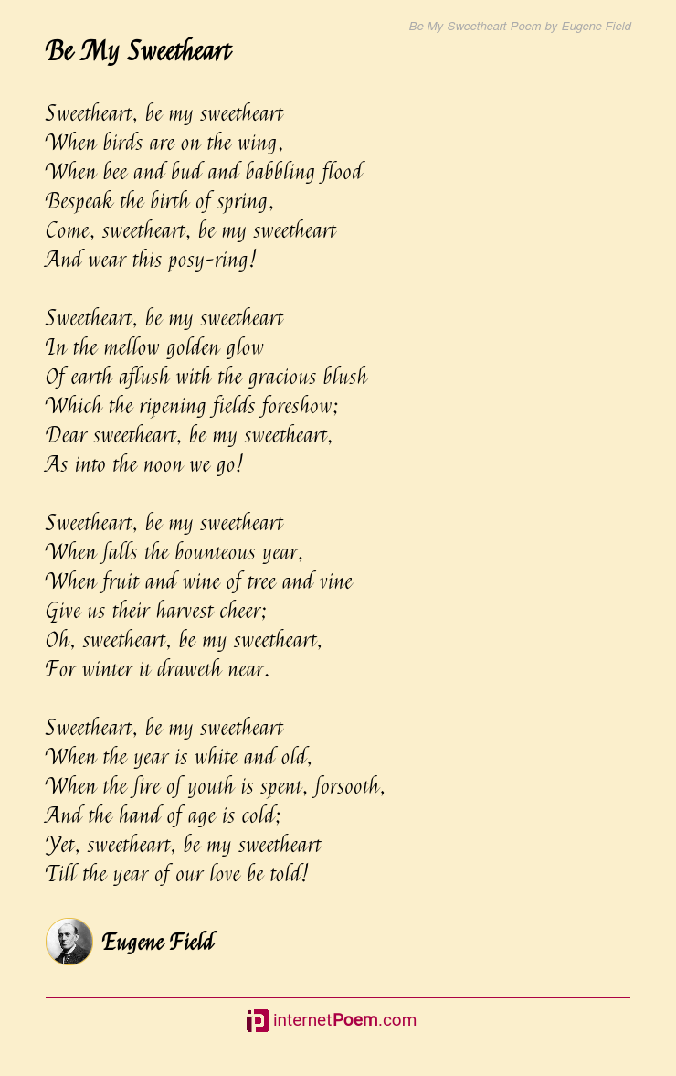 Be My Sweetheart Poem By Eugene Field
