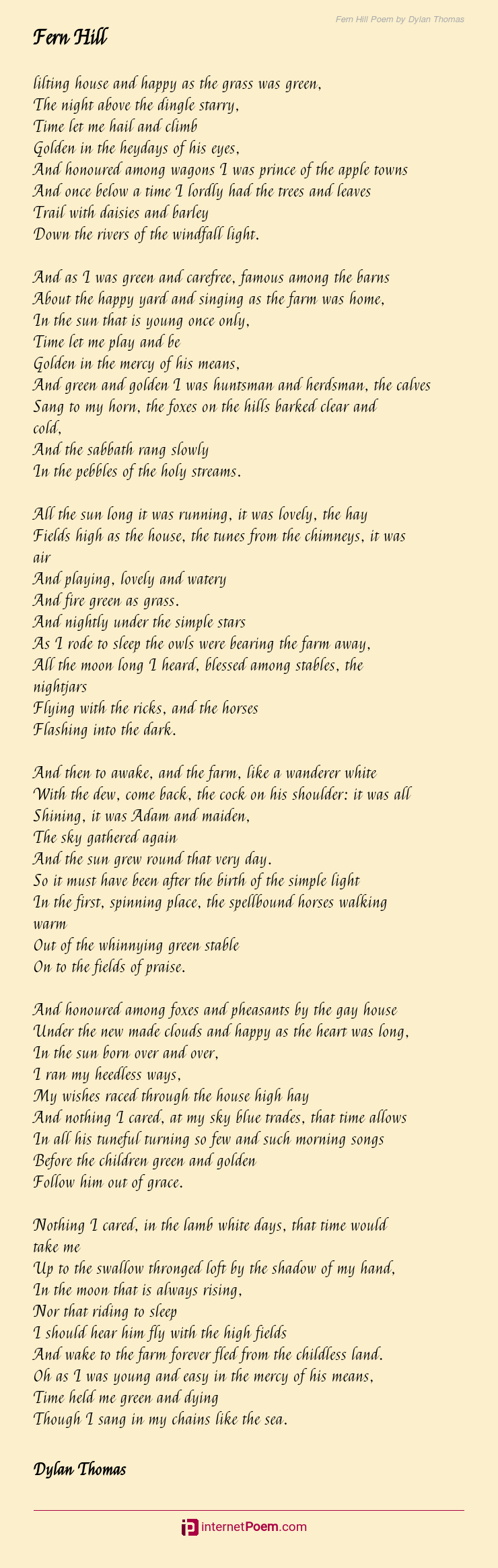 Fern Hill Poem by Dylan Thomas