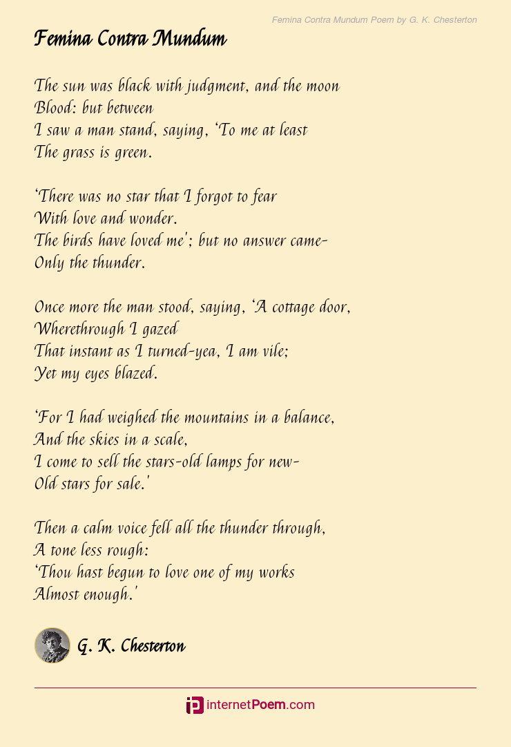Femina Contra Mundum Poem By G K Chesterton
