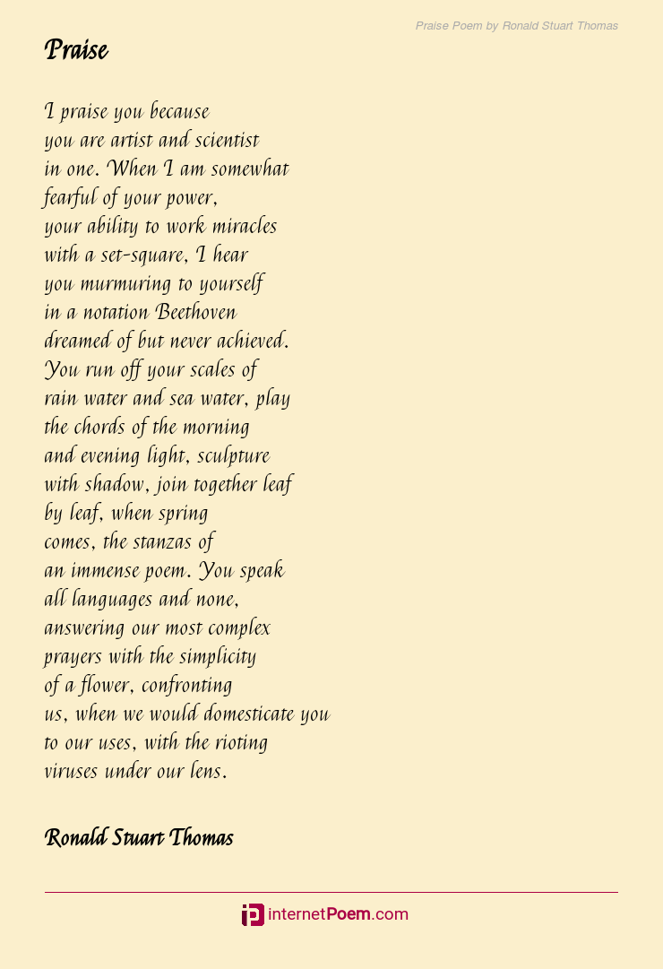 Praise Poem By Ronald Stuart Thomas