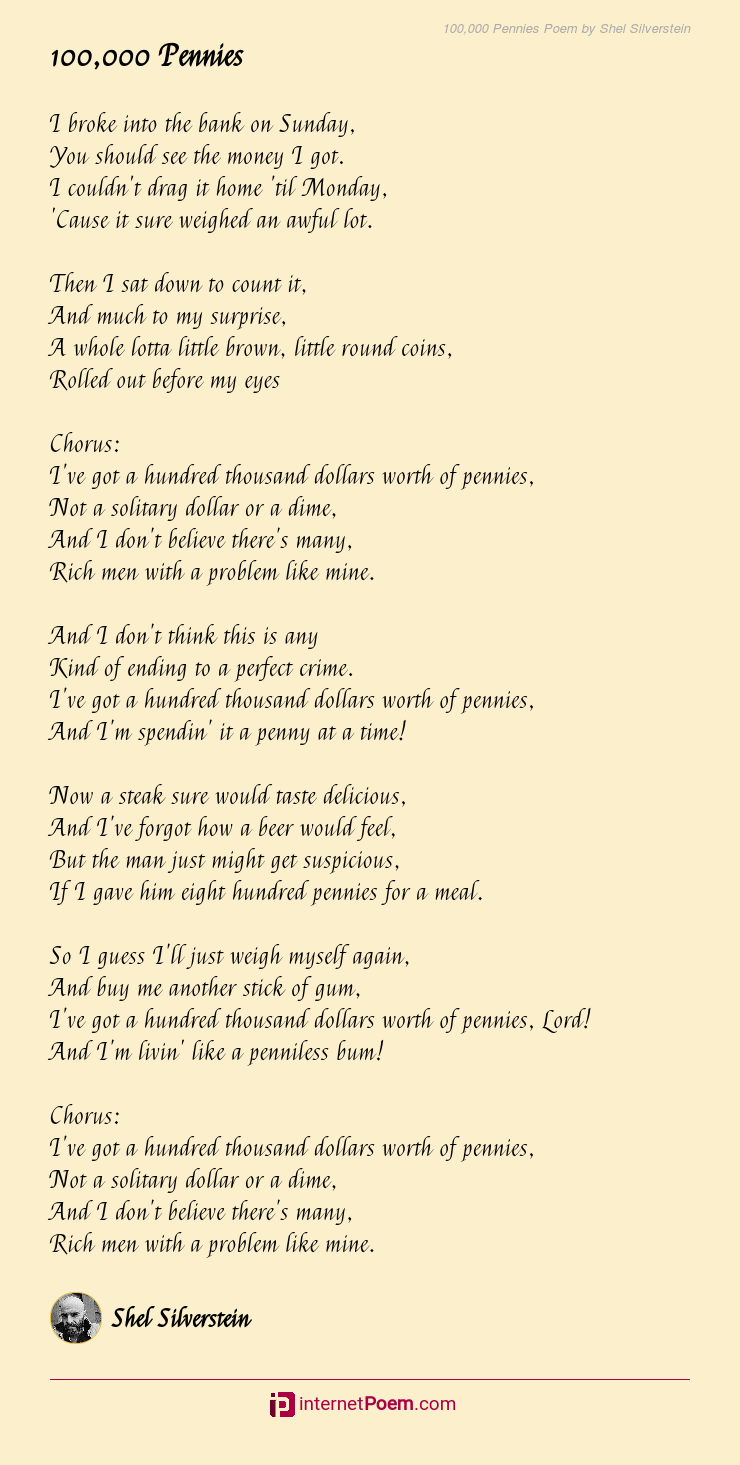 100,000 Pennies Poem by Shel Silverstein