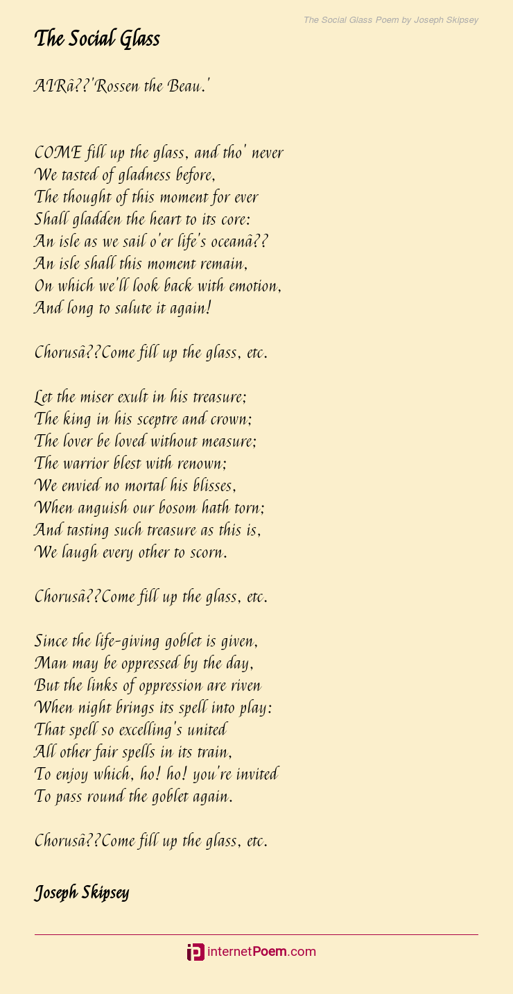 The Social Glass Poem by Joseph Skipsey