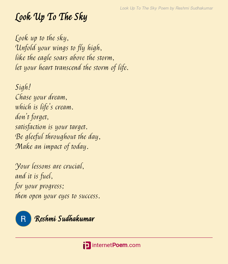 Look Up To The Sky Poem By Reshmi Sudhakumar