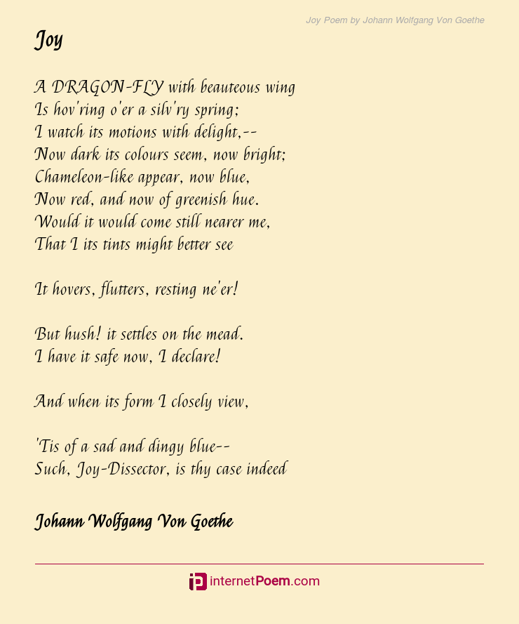 Joy Poem by Johann Wolfgang Von Goethe
