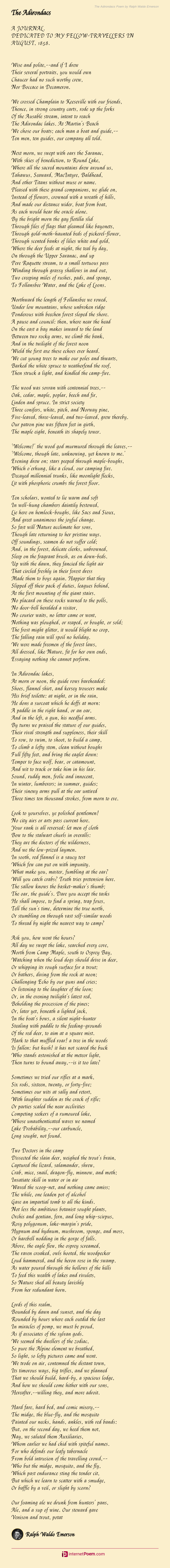 The Adirondacs Poem By Ralph Waldo Emerson