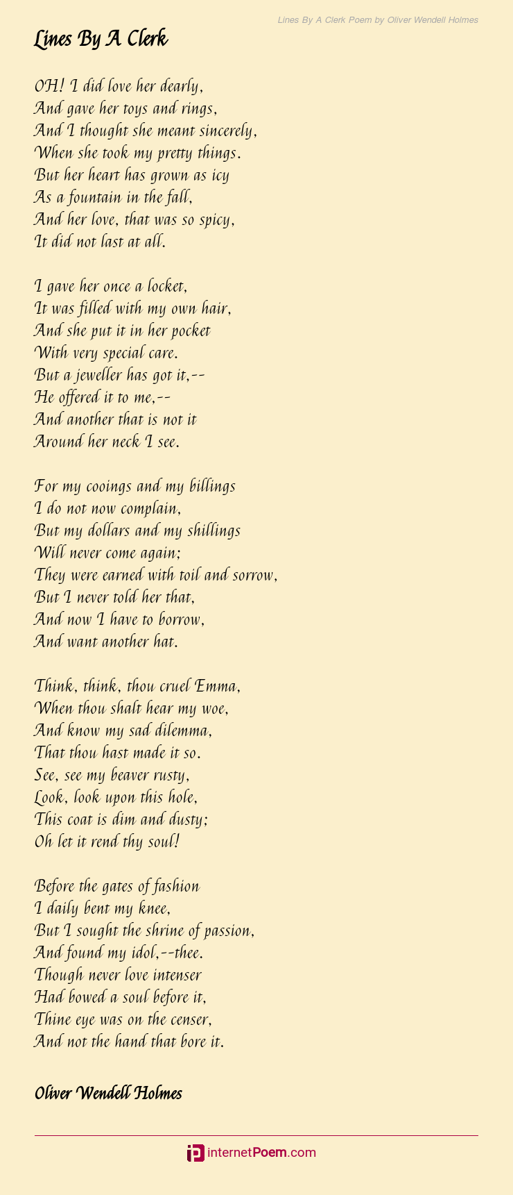 Lines By A Clerk Poem by Oliver Wendell Holmes