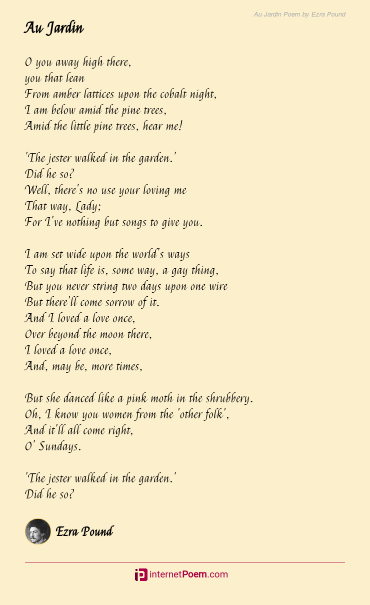 Au Jardin Poem By Ezra Pound