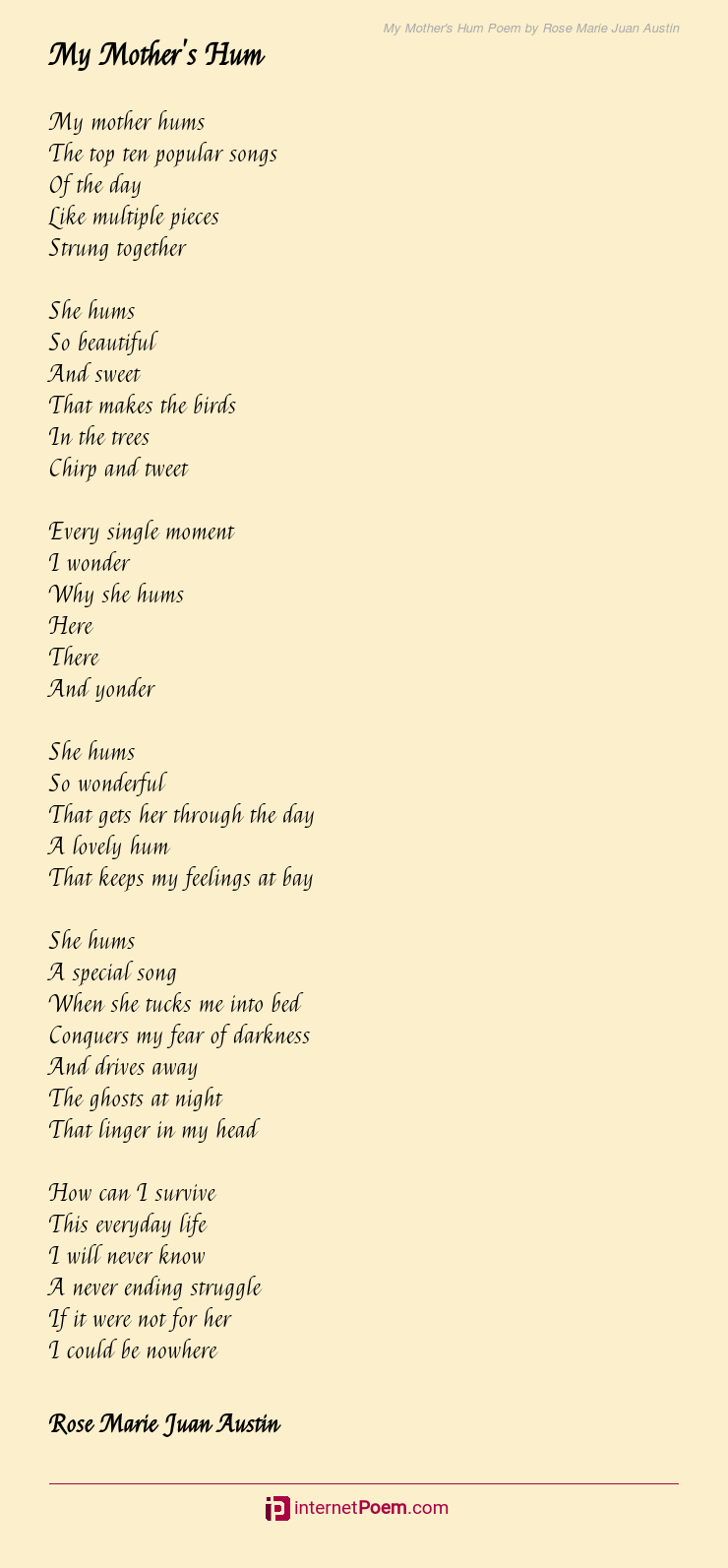 My Mothers Hum Poem By Rose Marie Juan Austin 1386